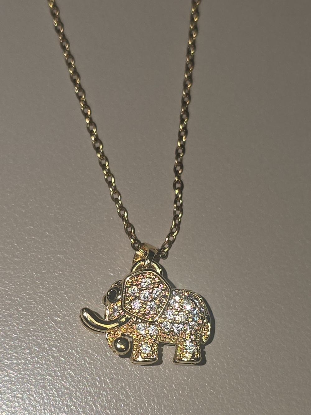 Sparkly Gold-Tone Pave Elephant Pendant Necklace - Good Luck Charm